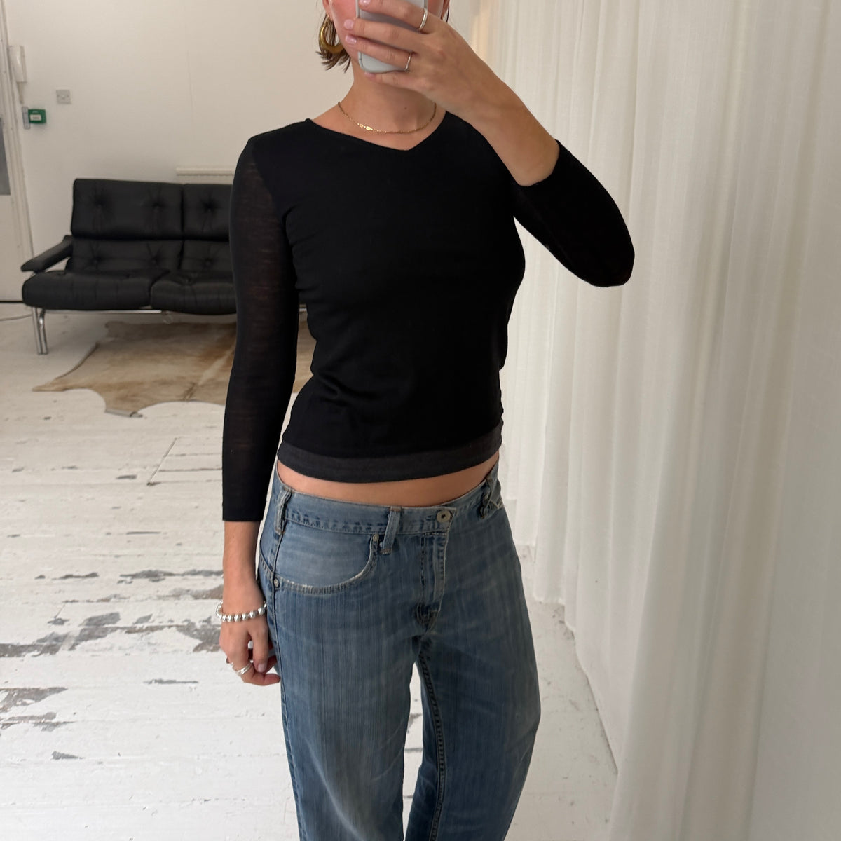 Italian Vintage Pure Virgin Wool V-Neck Top