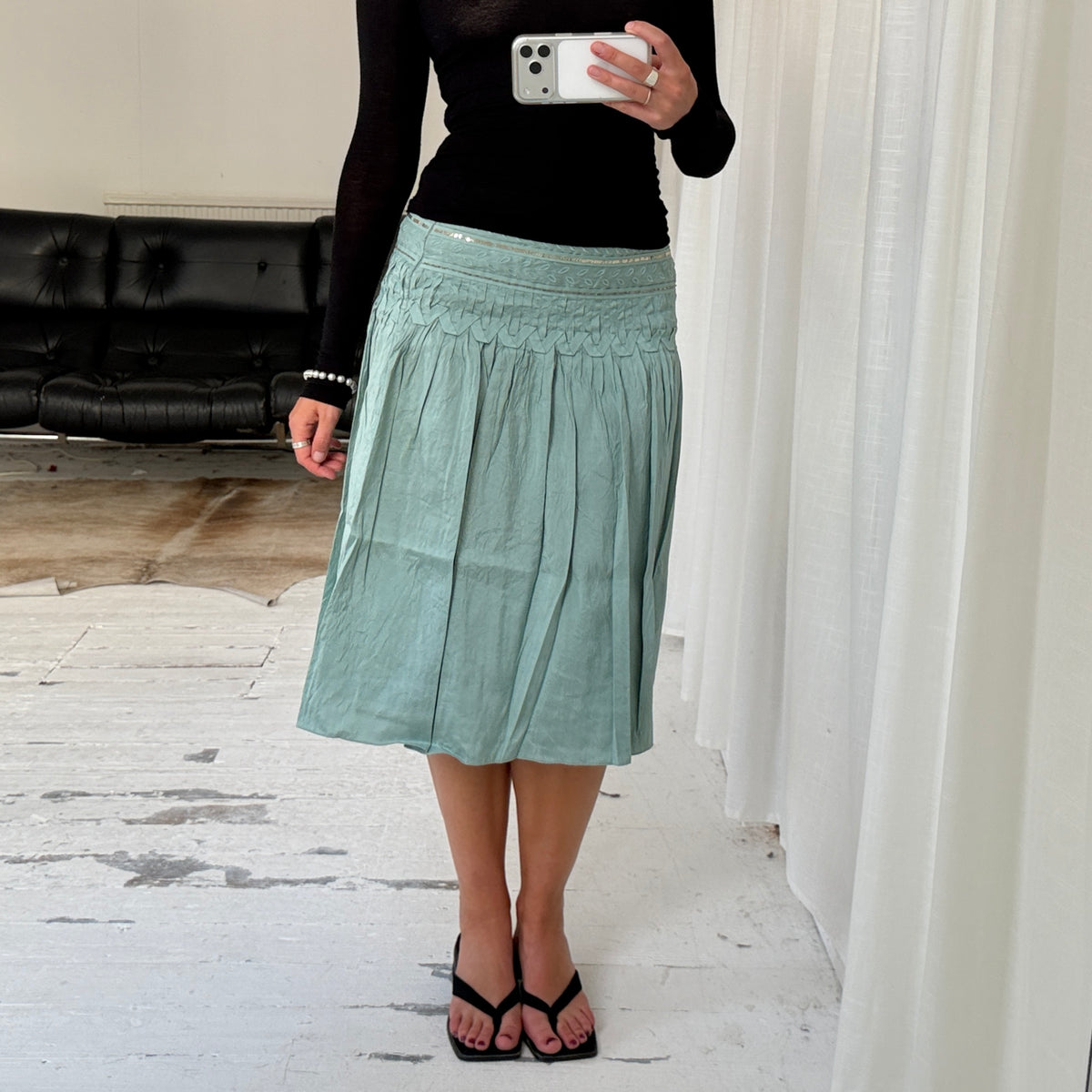Light Blue Pleated Silk Skirt