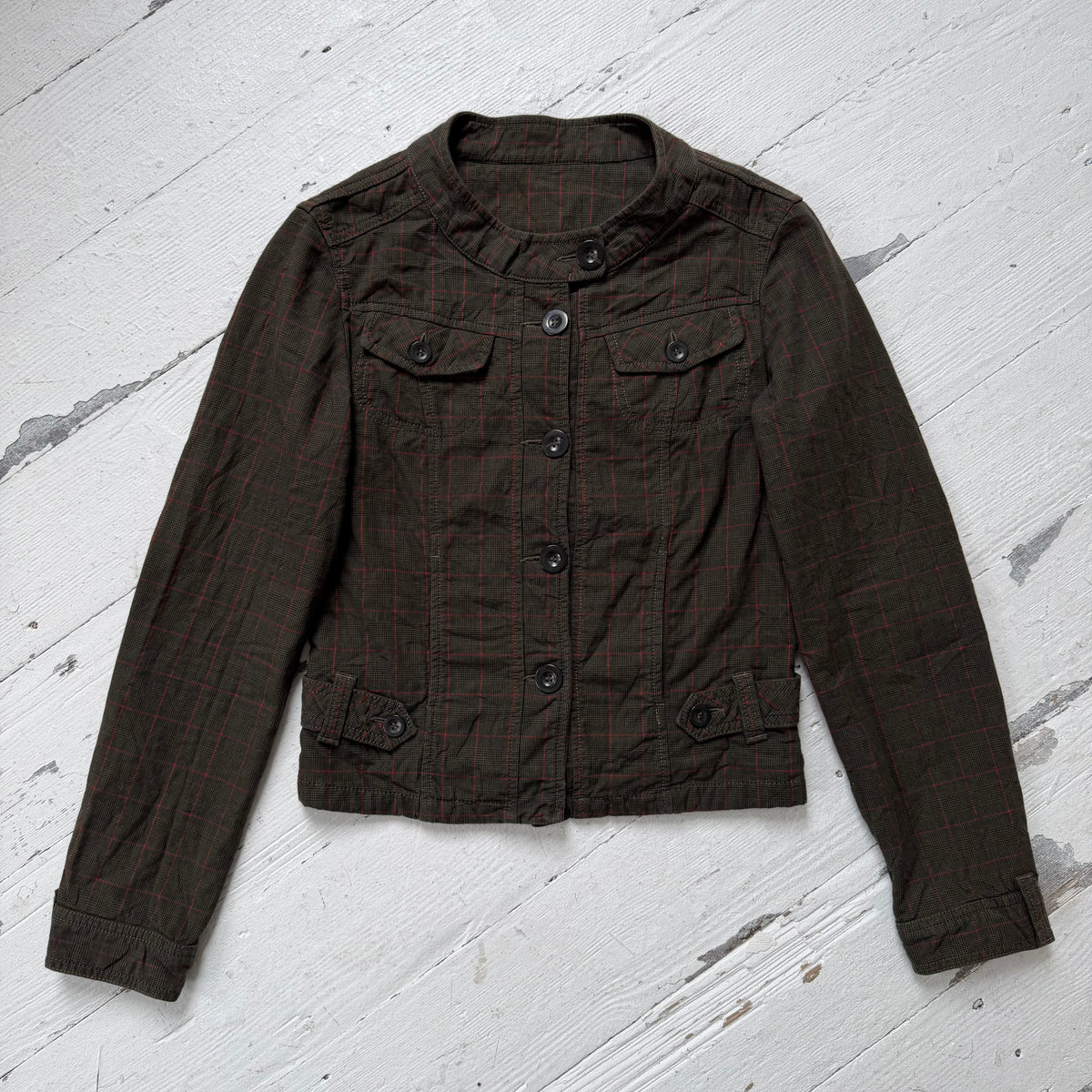Khaki Red Check Fitted Jacket