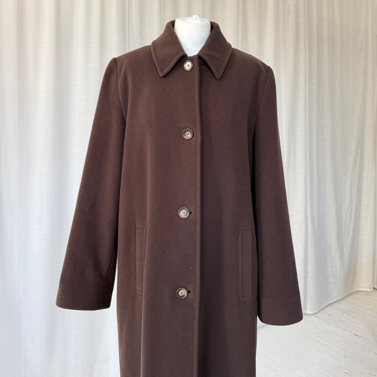 Brown Wool & Cashmere Full Length Coat