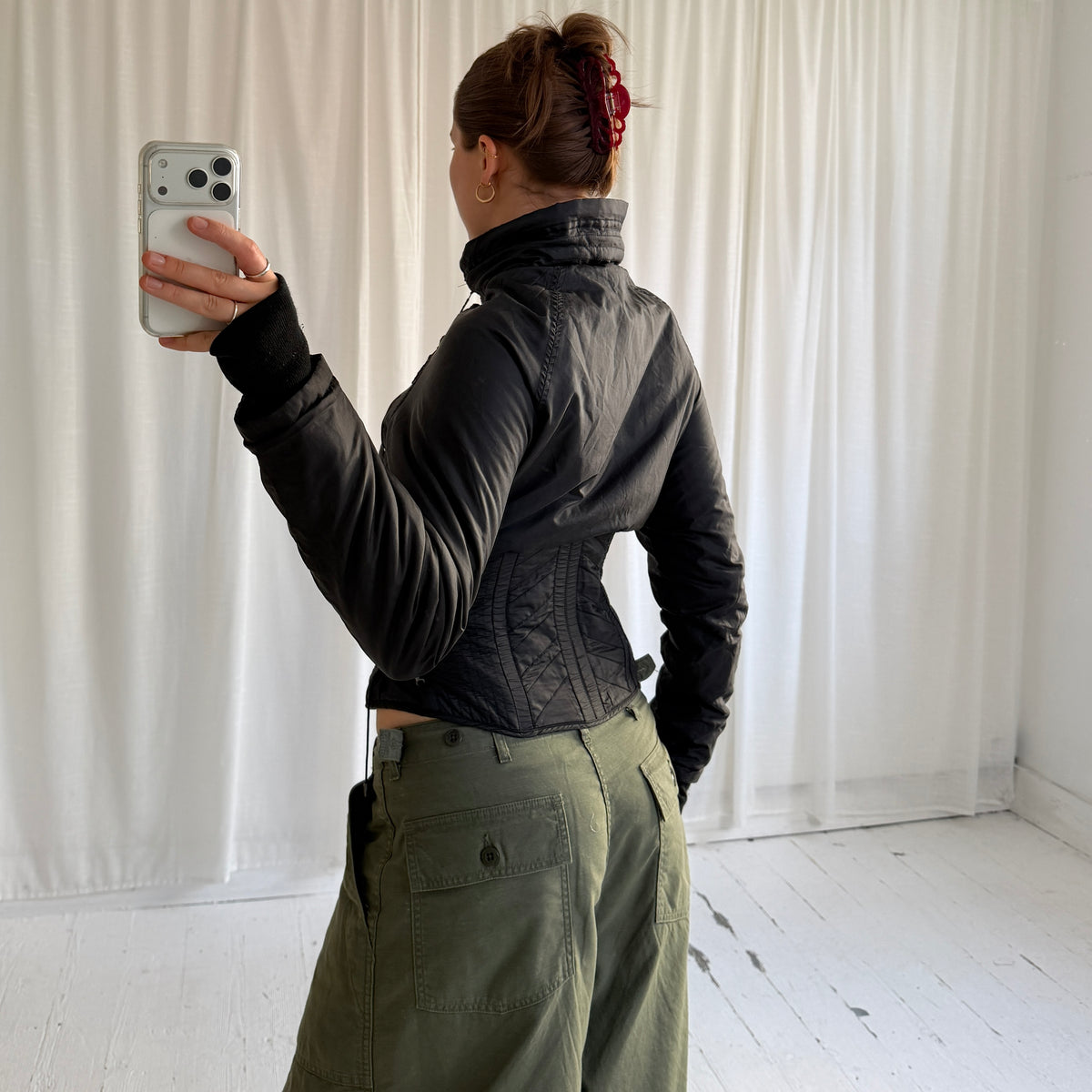 2000s Corset Waist Structured Nylon Jacket