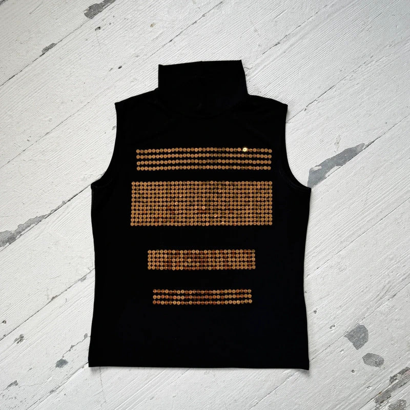 2000's Gold Sequin High Neck Top
