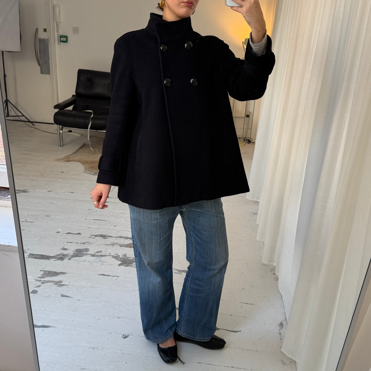 Jaeger Angora Wool Funnel Neck Peacoat
