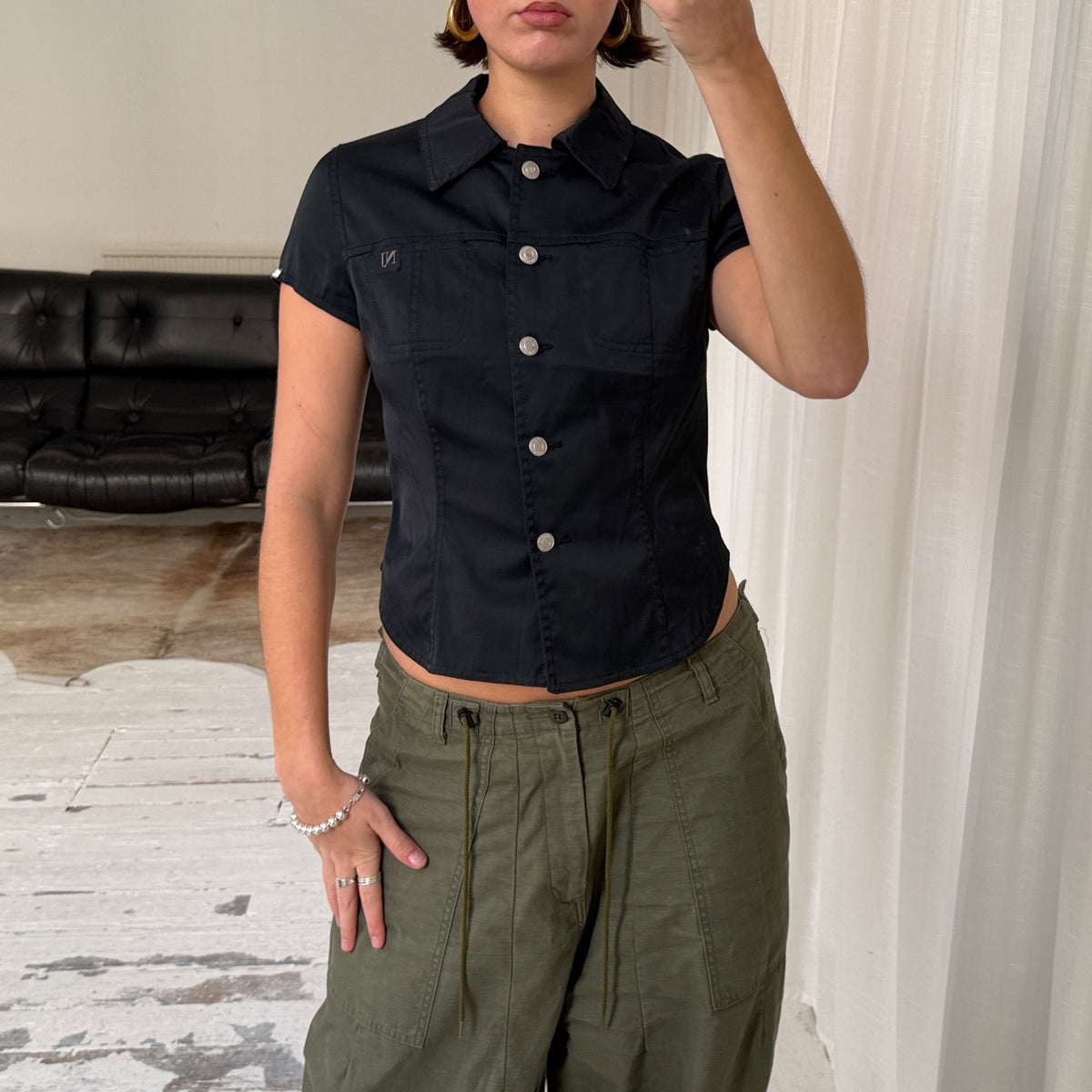 Italian Vintage Black Cargo Shirt