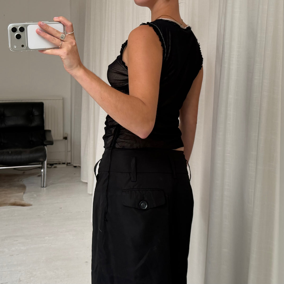2000s Ruched Layered Mesh Top