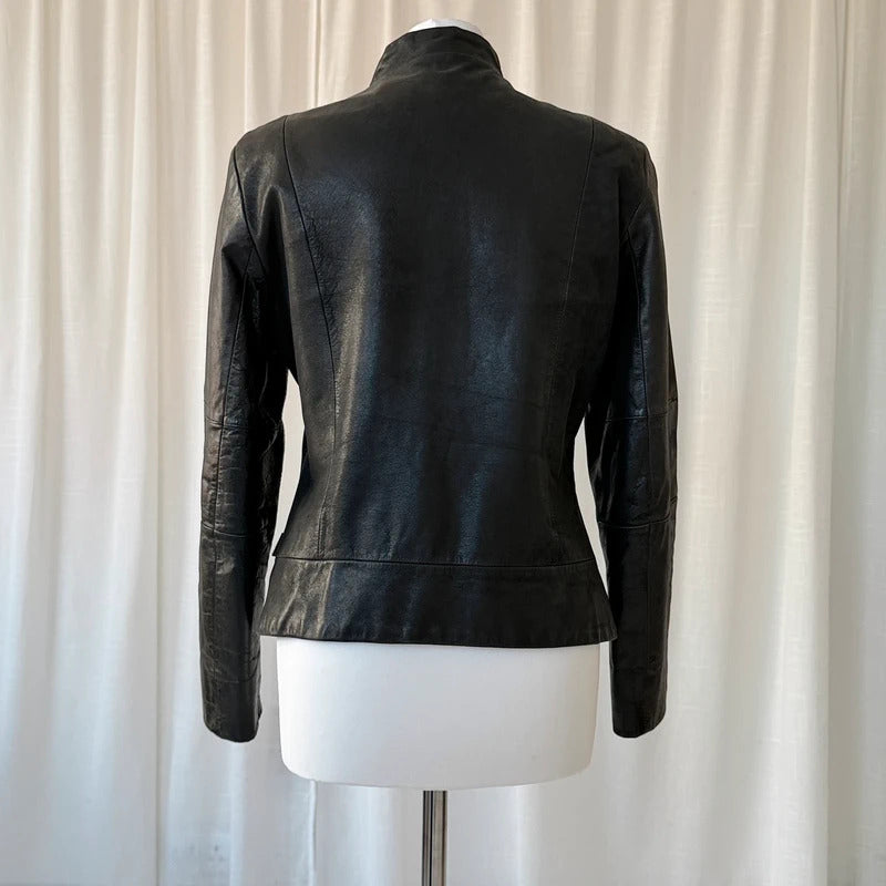 Italian Vintage Black Leather Biker Jacket