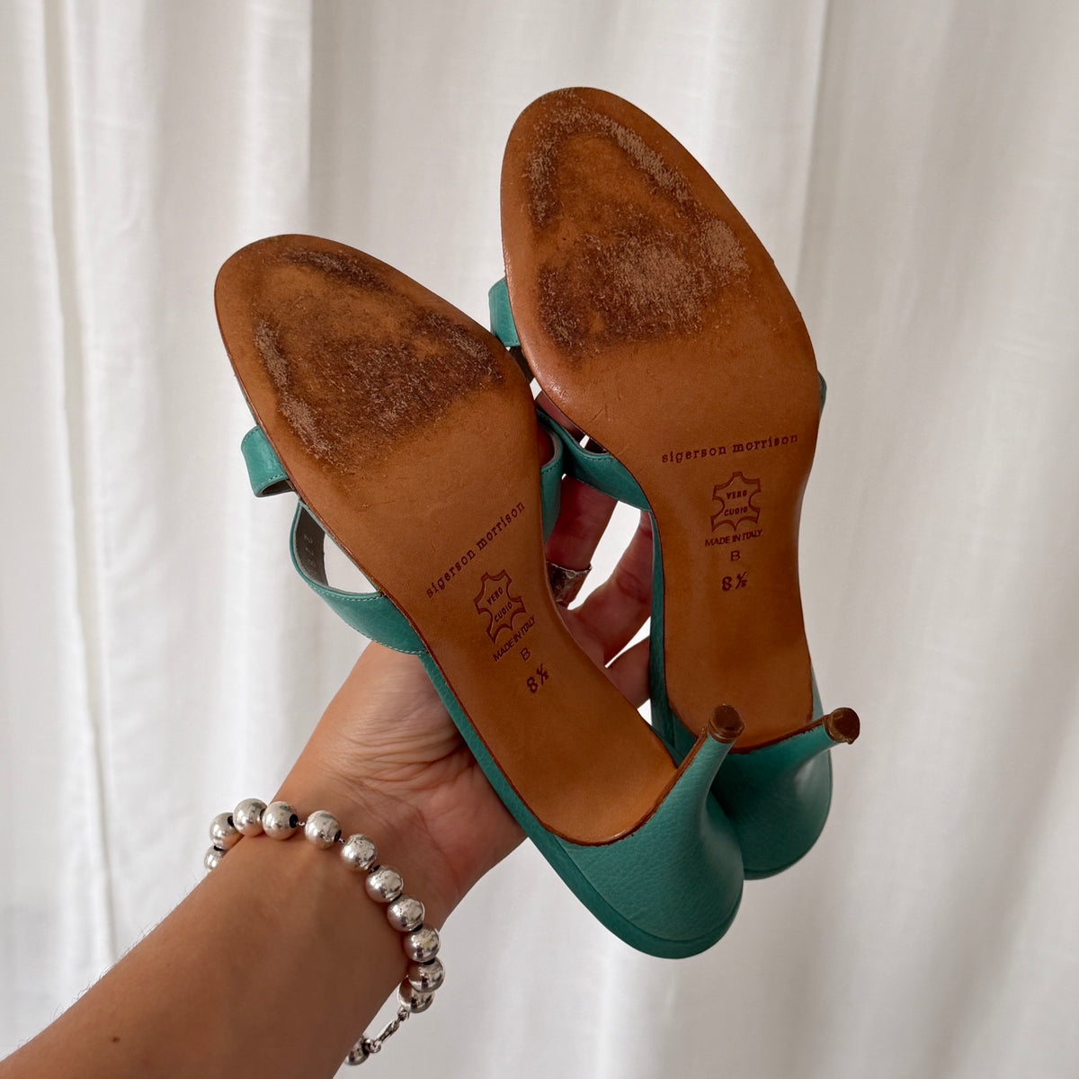 Sigerson Morrison Turquoise Leather Mule Heels