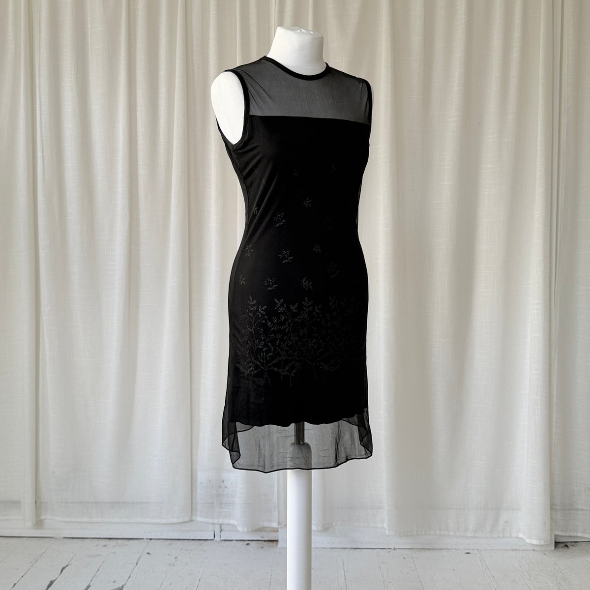 Black Mesh Overlay Mini Dress