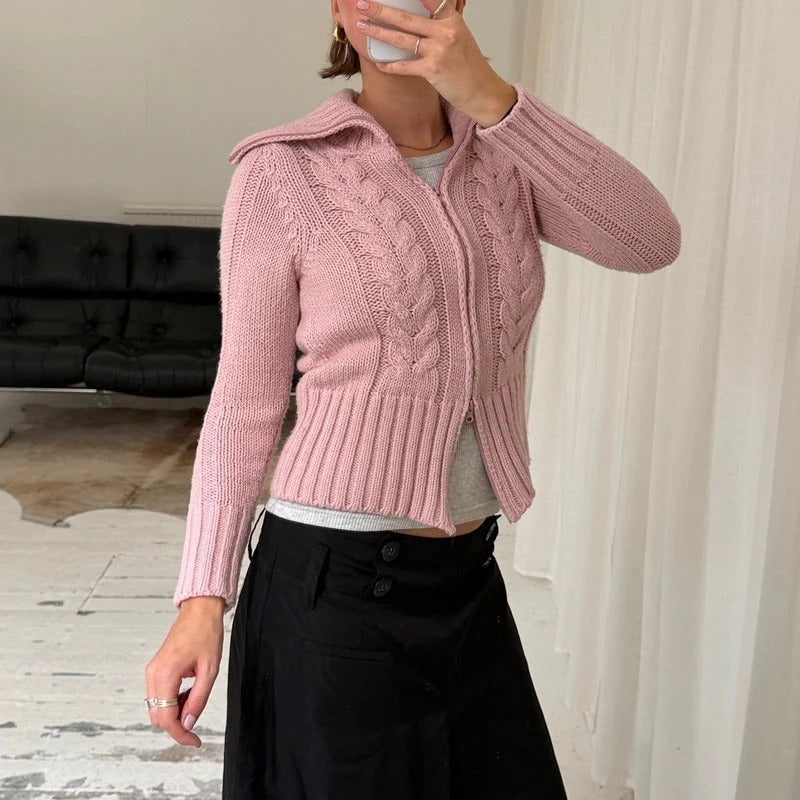 Pink Cable Knit Double Zip Jumper