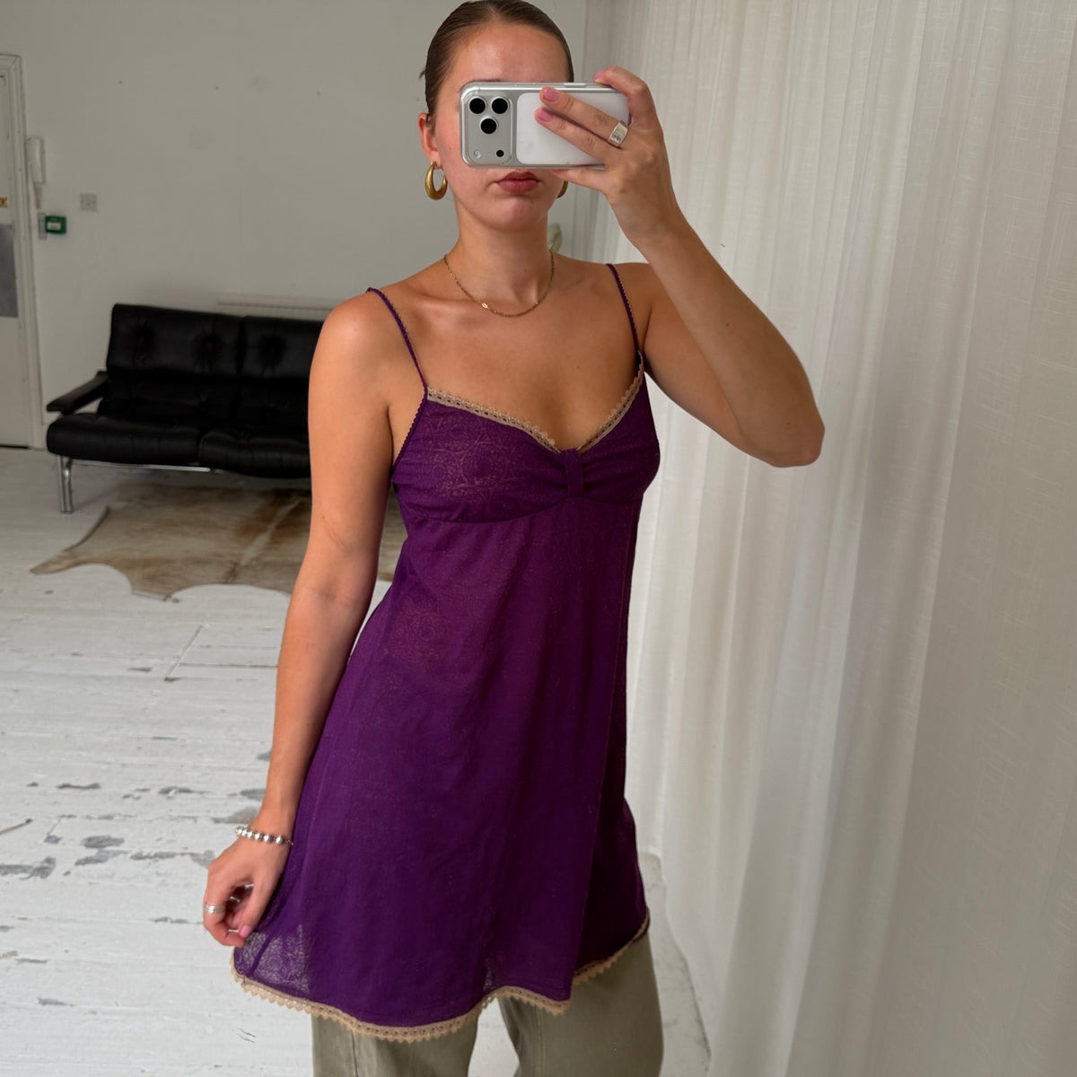 Purple Lace Trim Slip Dress