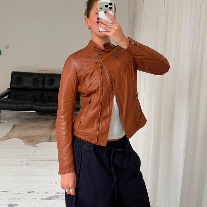 Italian Vintage Lambskin Leather Biker Jacket