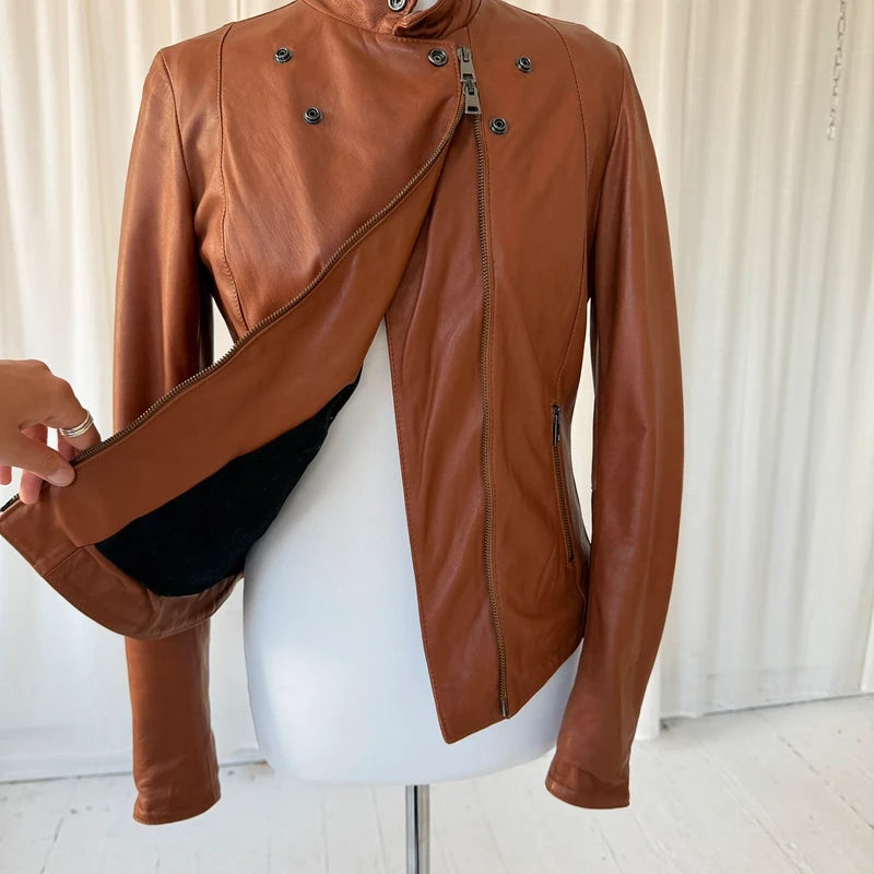 Italian Vintage Lambskin Leather Biker Jacket