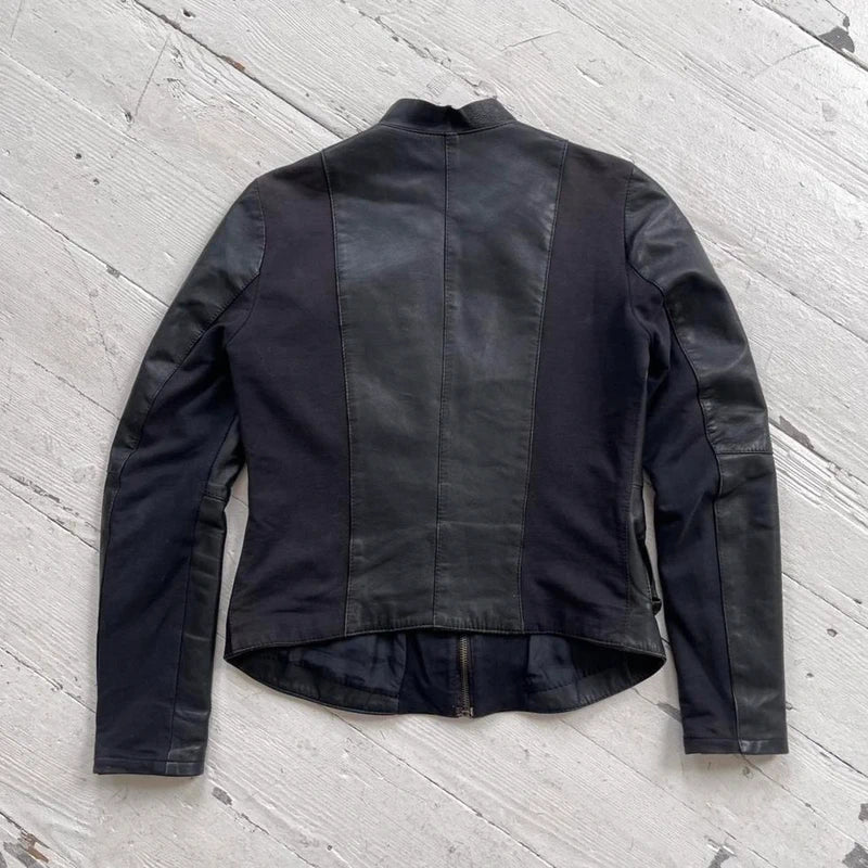 Italian Vintage Black Ruched Leather Jacket
