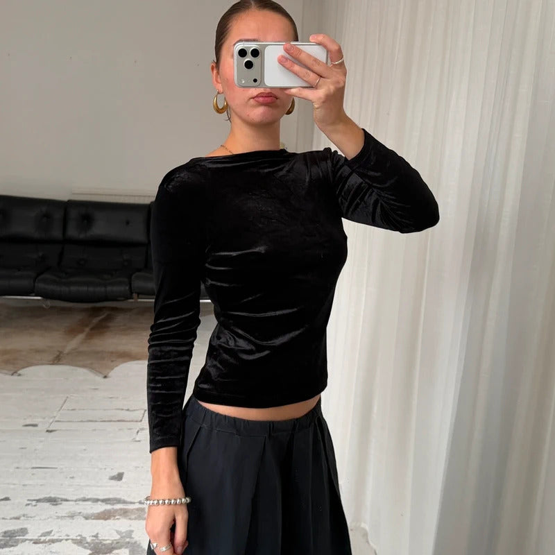 Italian Vintage Black Velvet Top