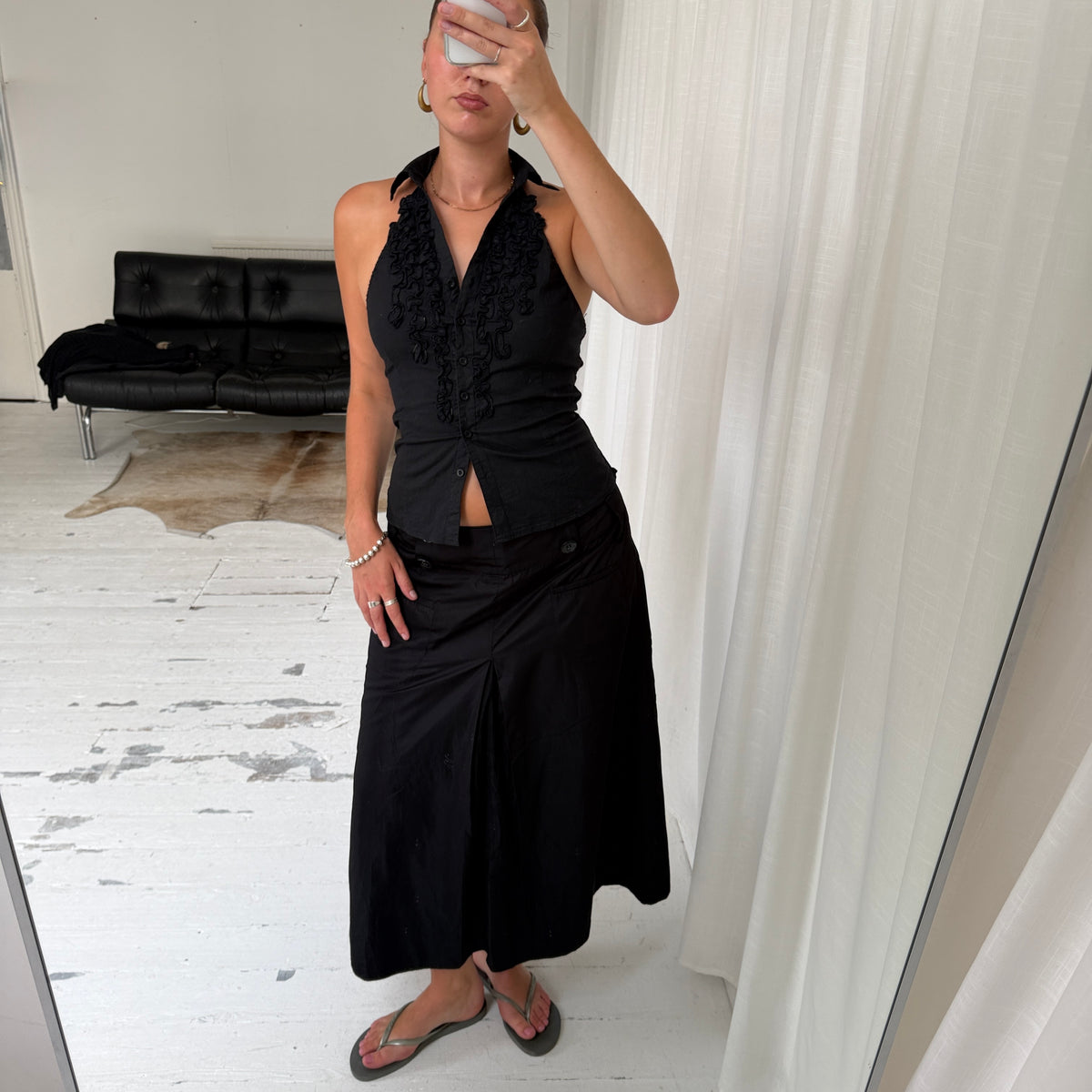 Black Ruffle Halterneck Top