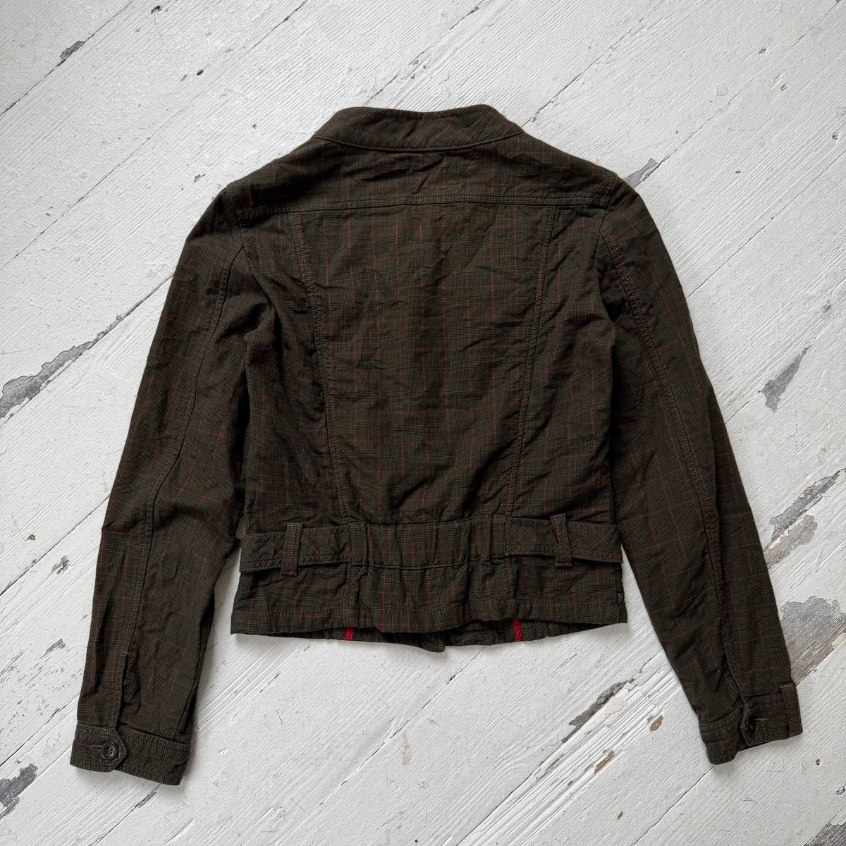 Khaki Red Check Fitted Jacket