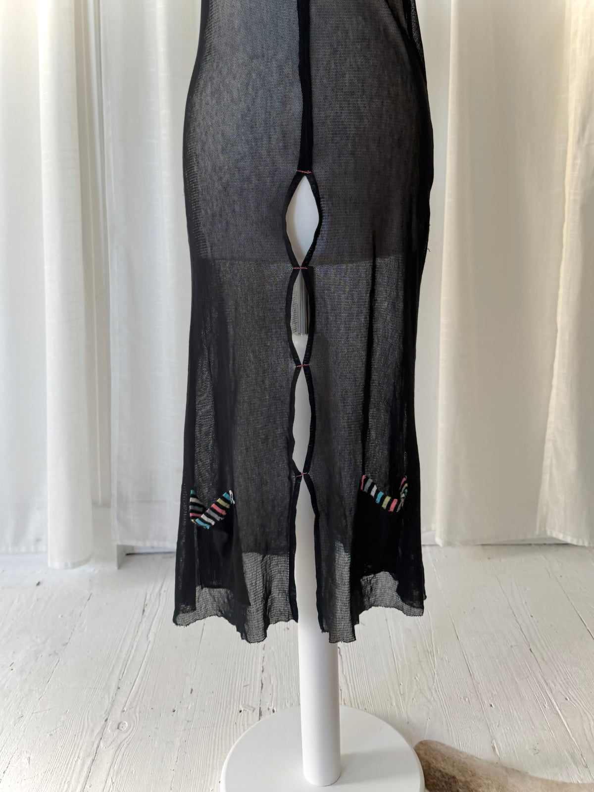 1990s Black Mesh Cut Out Midi Dress