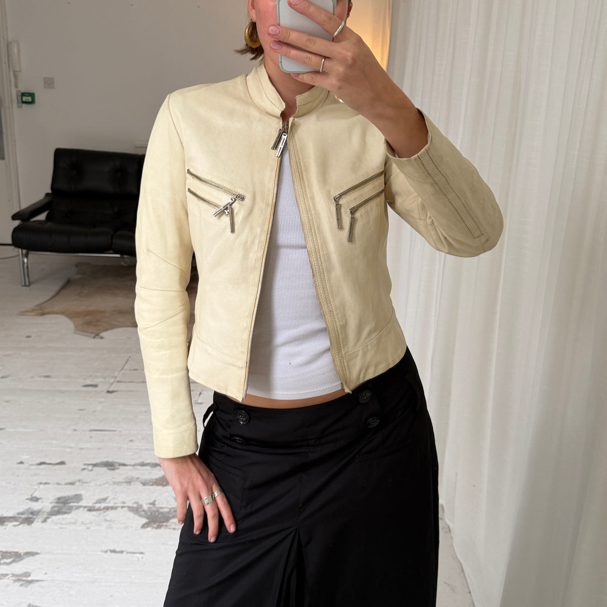 Vintage Italian Cream Leather Biker Jacket