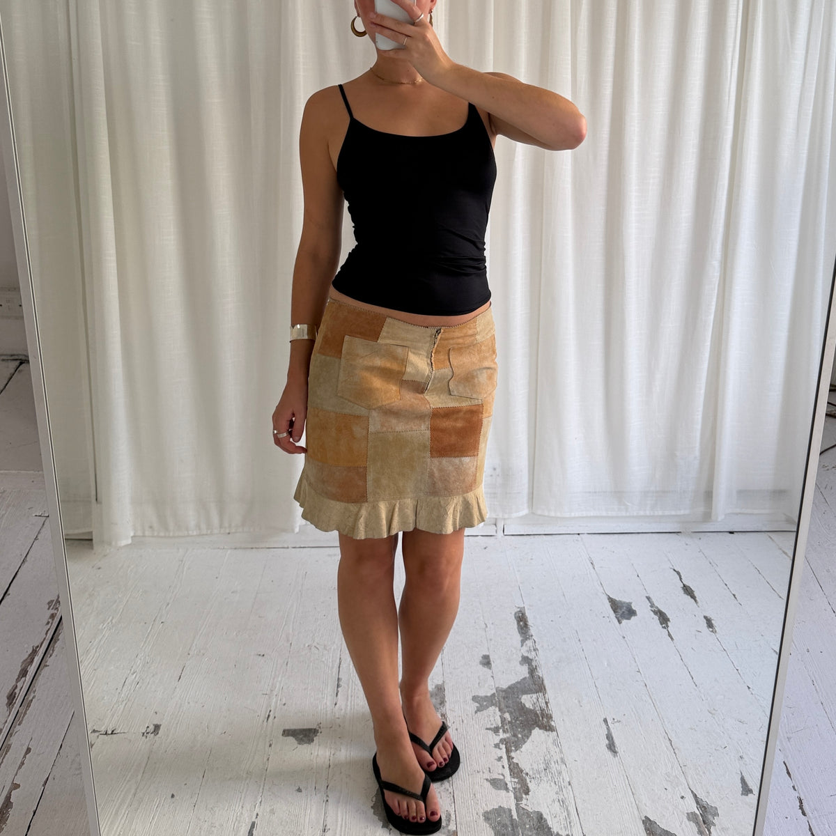 Italian Vintage Patchwork Suede Leather Skirt