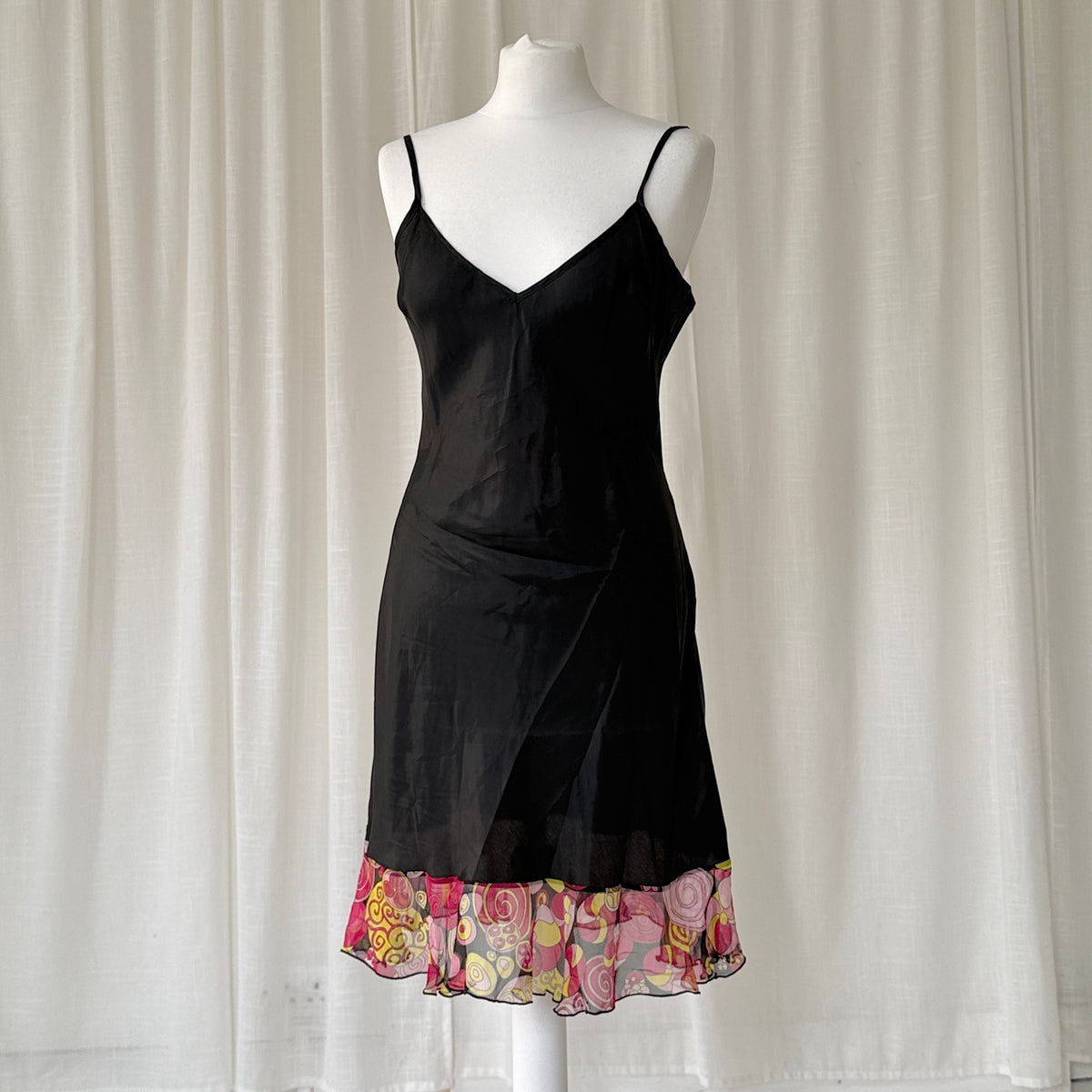 Black Silk Trim Slip Dress