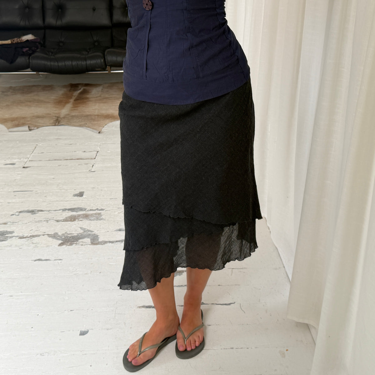 Italian Vintage Layered Wool Midi Skirt