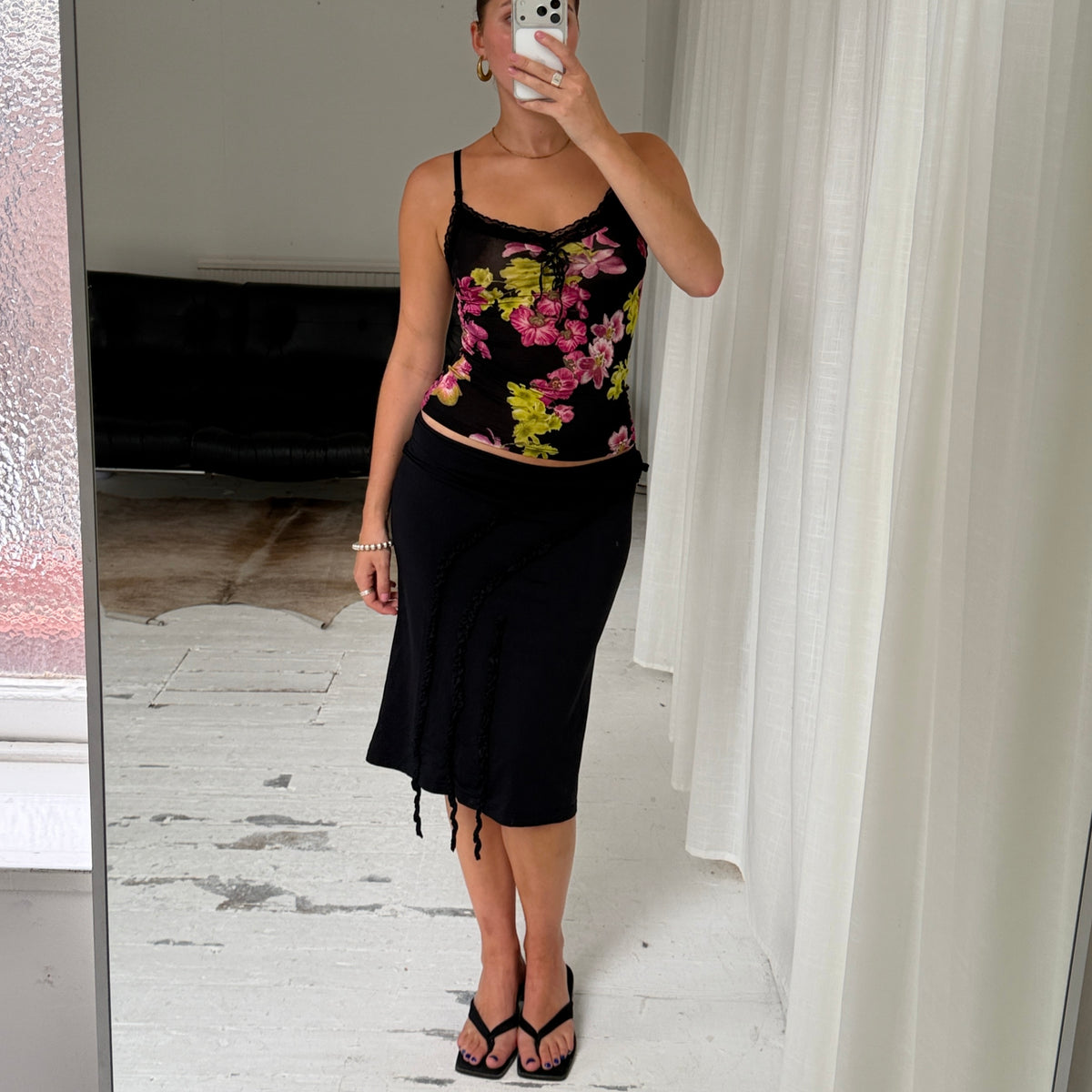 Black Ruffle Midi Skirt