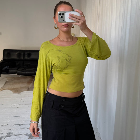 Chartreuse Graphic Print Wide Sleeve Top