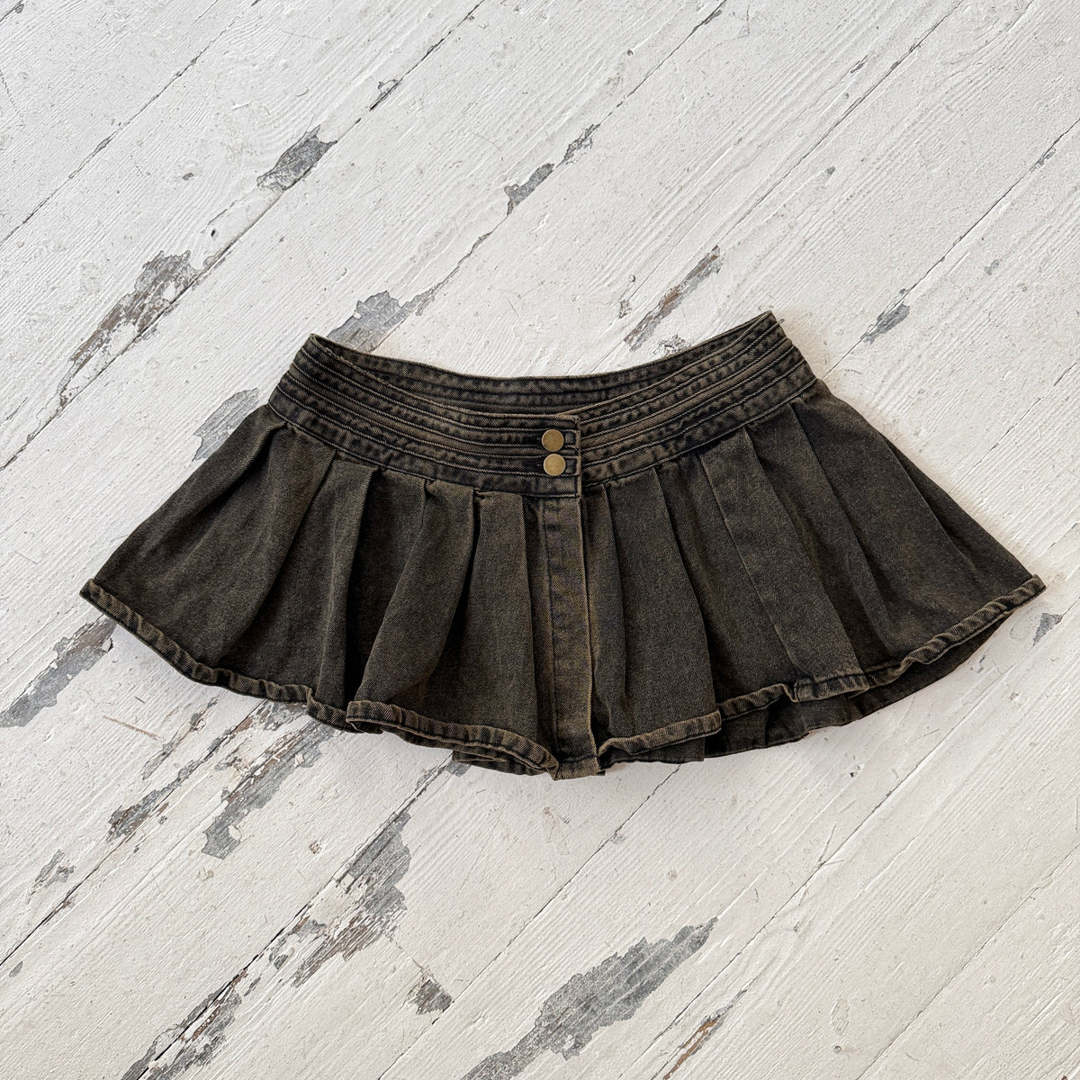 00s Brown Washed Denim Pleated Overskirt