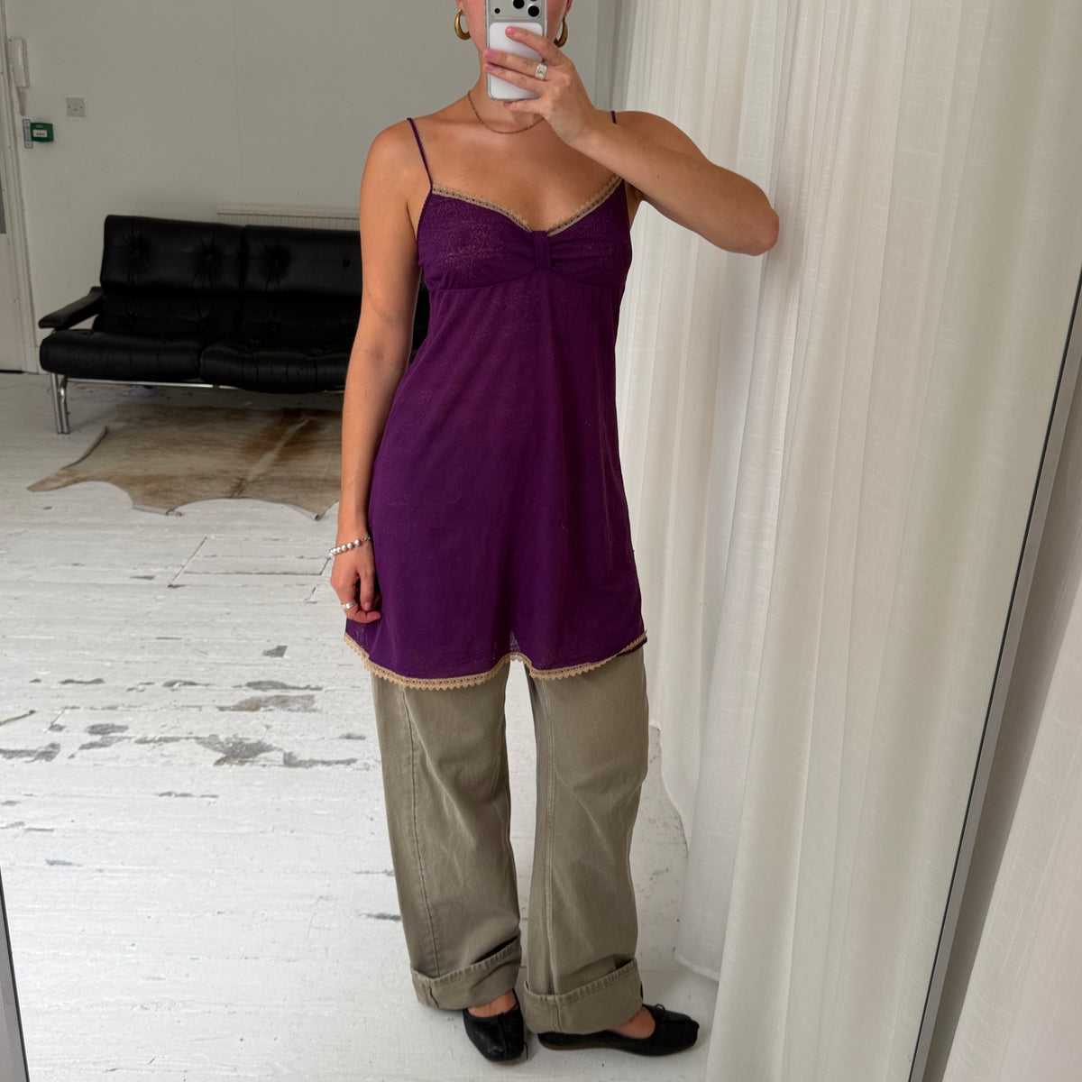 Purple Lace Trim Slip Dress