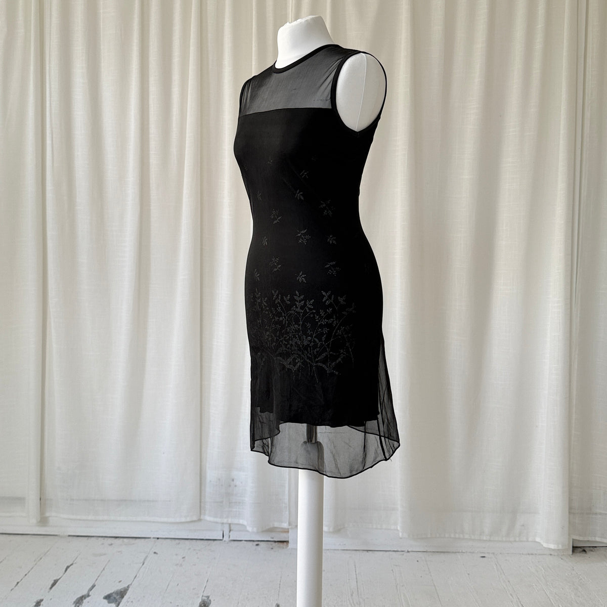 Black Mesh Overlay Mini Dress