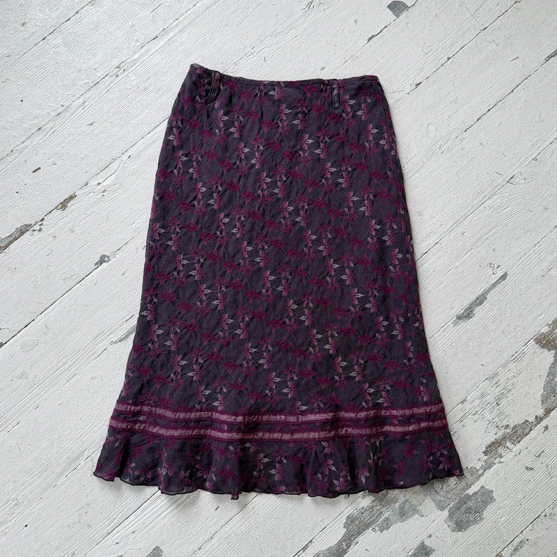 Purple Floral Wool Midi Skirt
