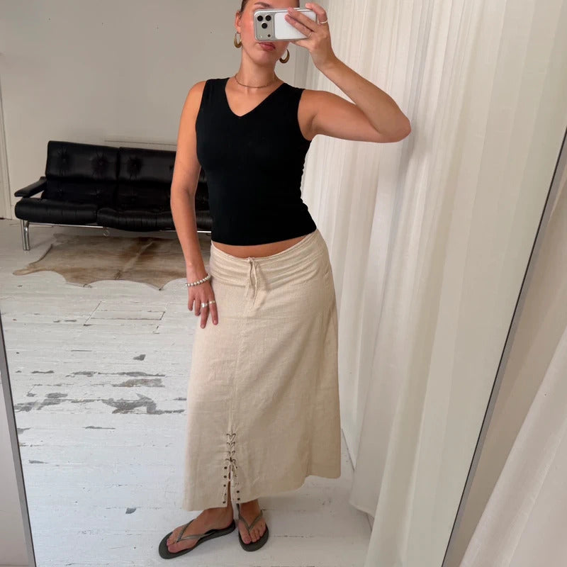 1990s Natural Linen Maxi Skirt