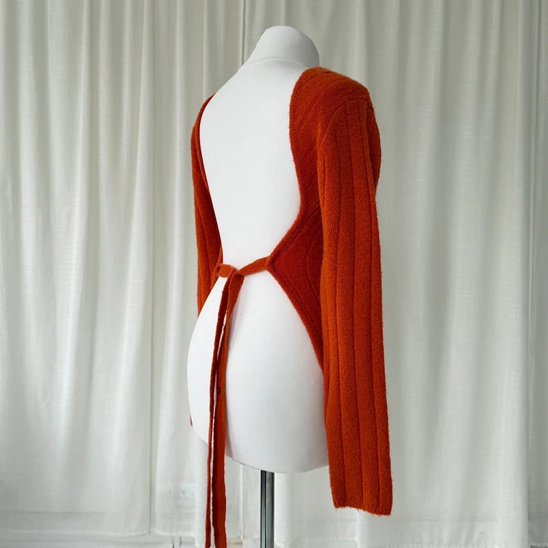 Orange Mohair Backless Knit Jumper