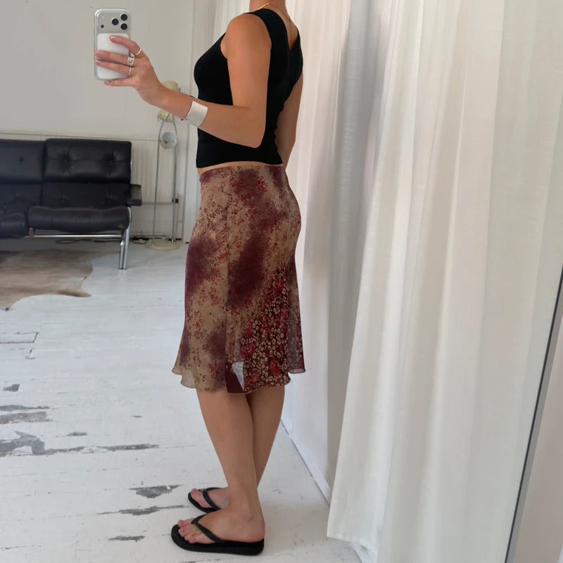 Floral Micro Mesh Midi Skirt