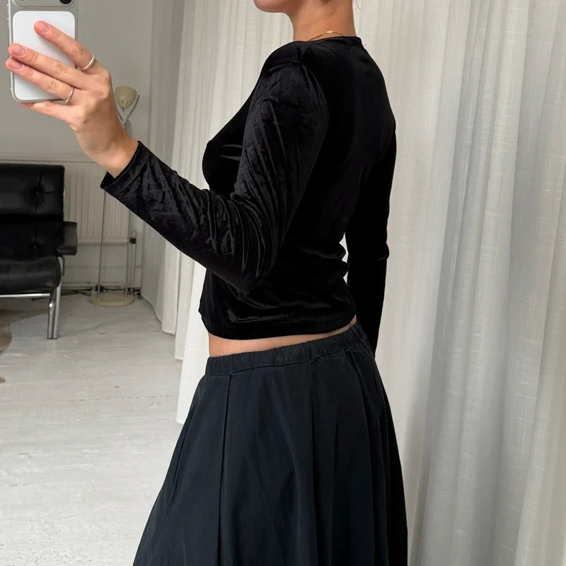 Italian Vintage Black Velvet Top