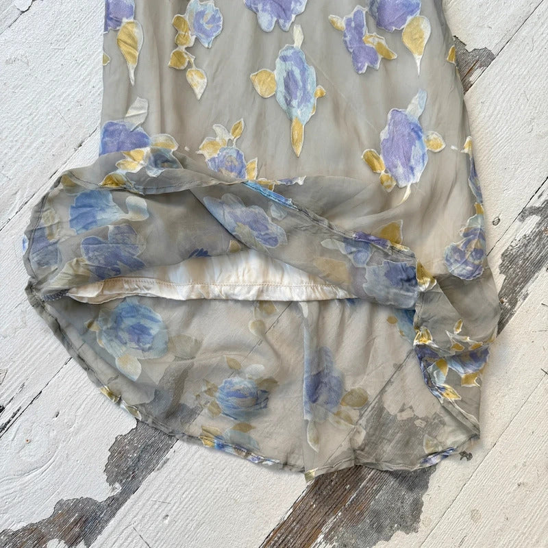 Italian Vintage Silk Devoré Floral Midi Skirt