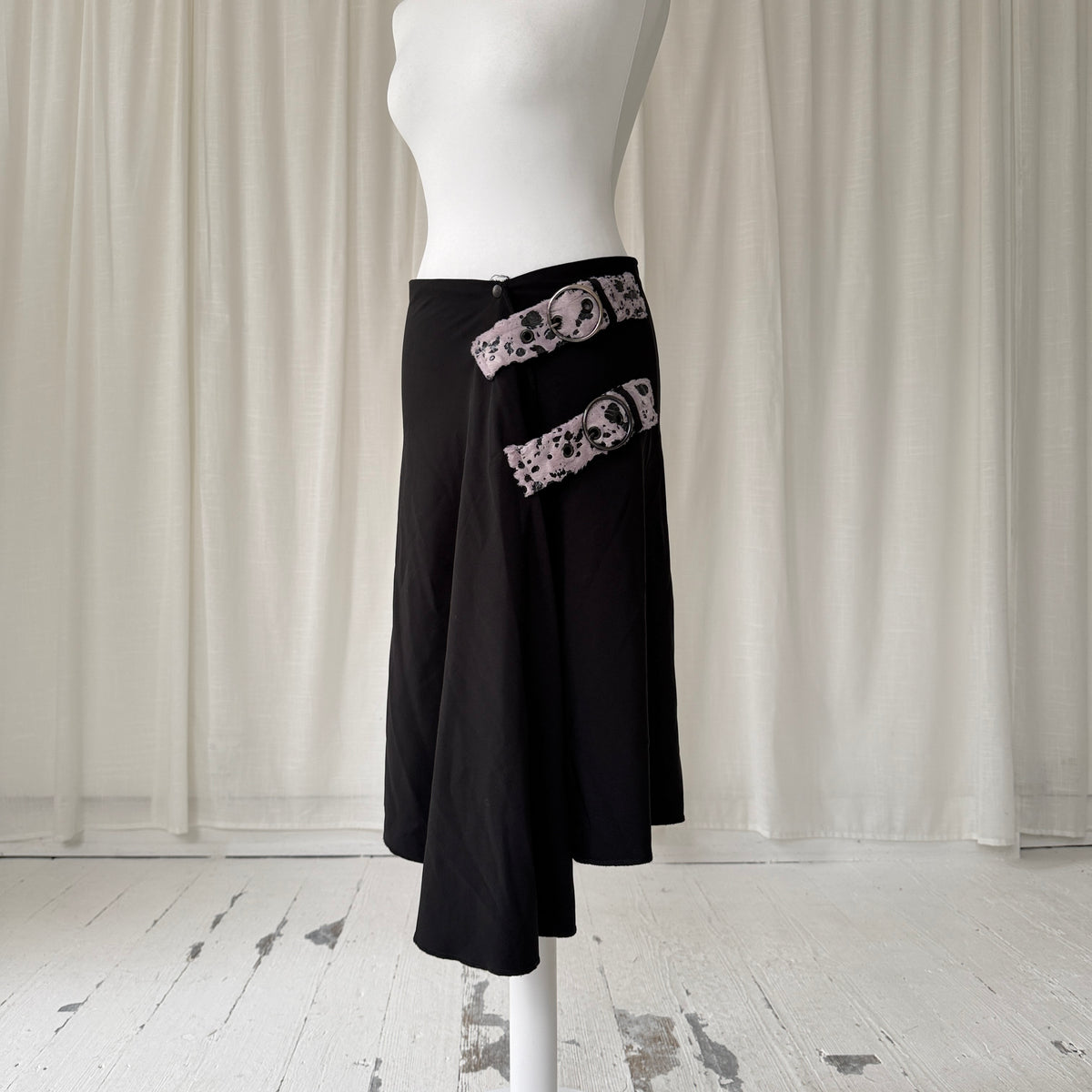 Black Asymmetric Buckle Wrap Skirt