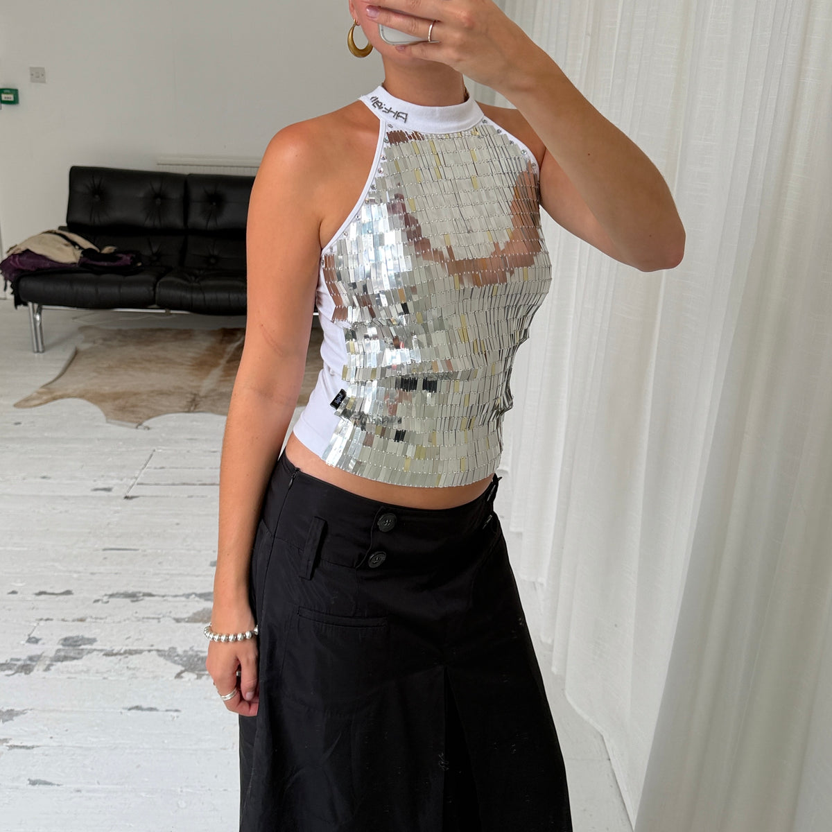 Silver Mirror Sequin Halterneck Top