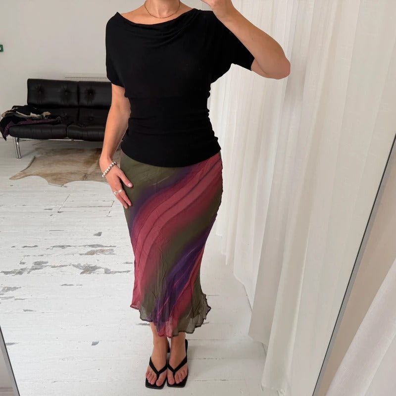 Italian Vintage Silk Stripe Maxi Skirt