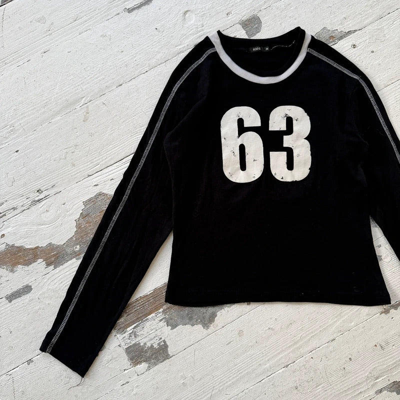 2000s Number Motif Long Sleeve Baby Tee