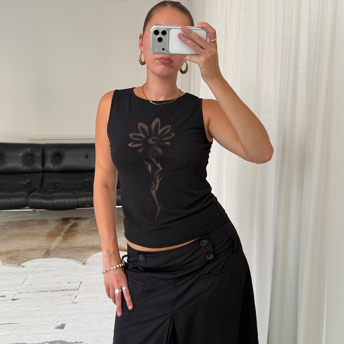 Black Mesh Cut Out Tank Top