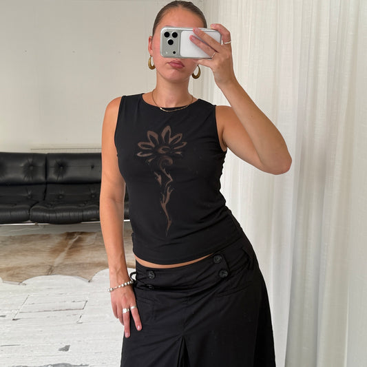 Black Mesh Cut Out Tank Top