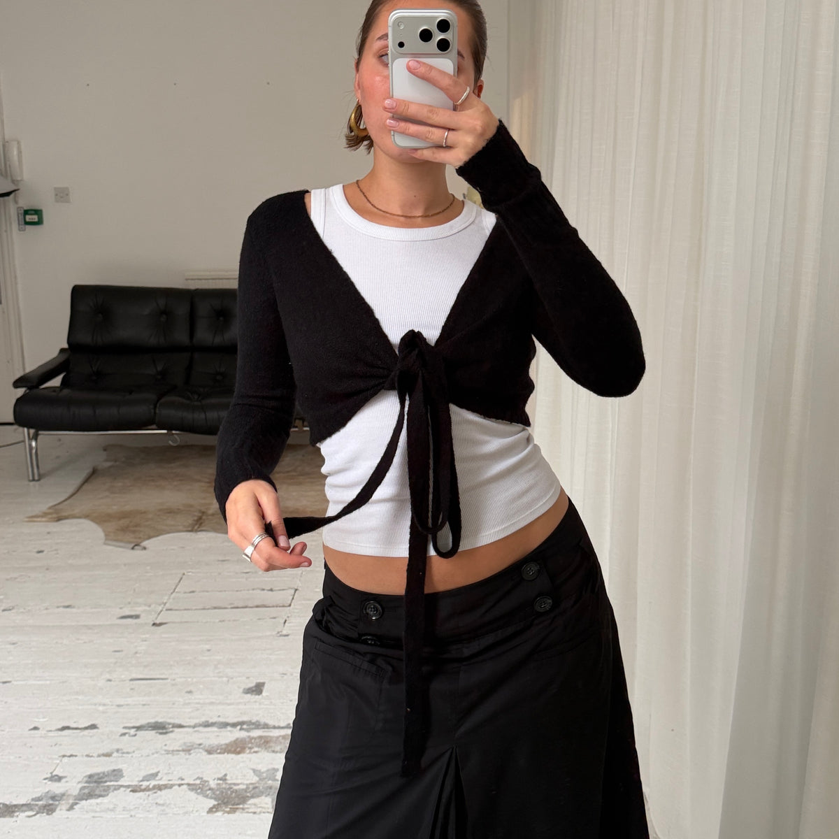 2000s Black Wool Blend Bolero Wrap Cardigan