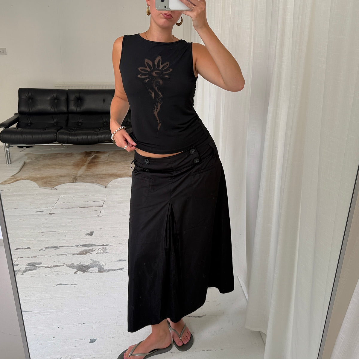 Black Mesh Cut Out Tank Top