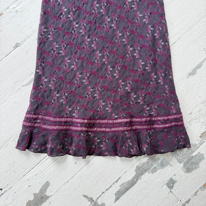 Purple Floral Wool Midi Skirt