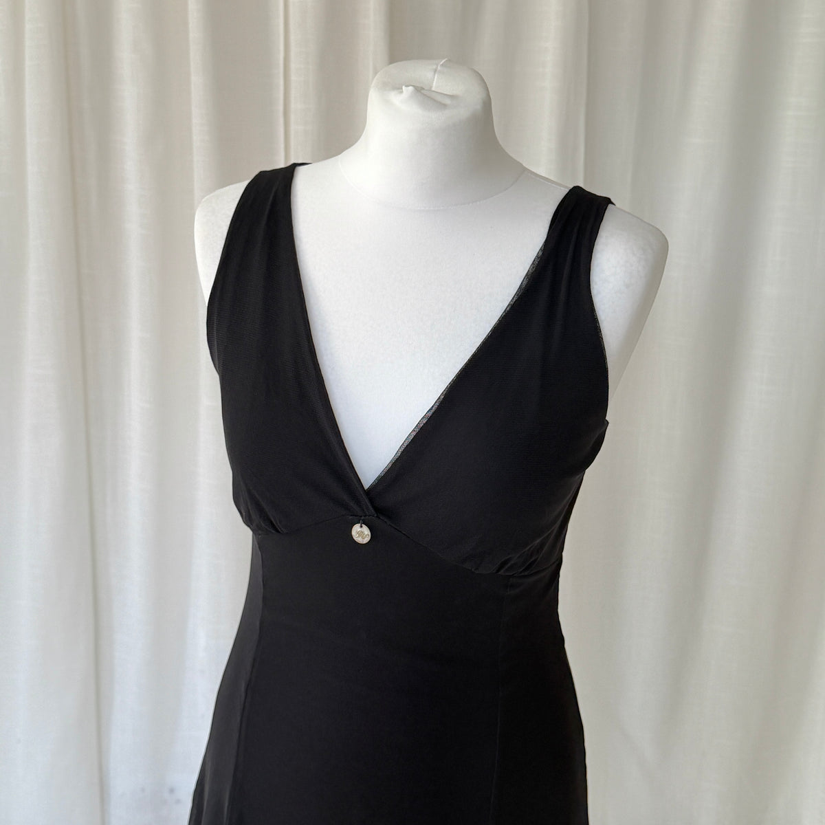 Italian Vintage Black Ruffle Hem Mini Dress