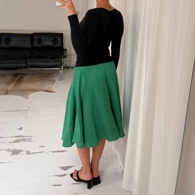 Green Silk Midi Skirt