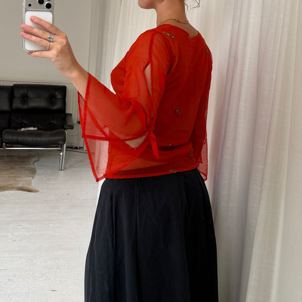 Orange Pure Silk Embellished Blouse