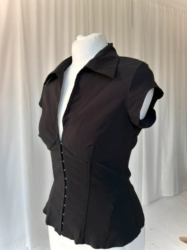 2000s Black Hook & Eye Corset Shirt