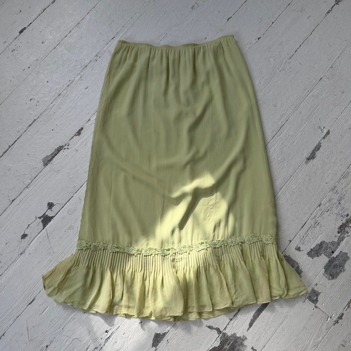 Lime Green Silk Ruffle Maxi Skirt